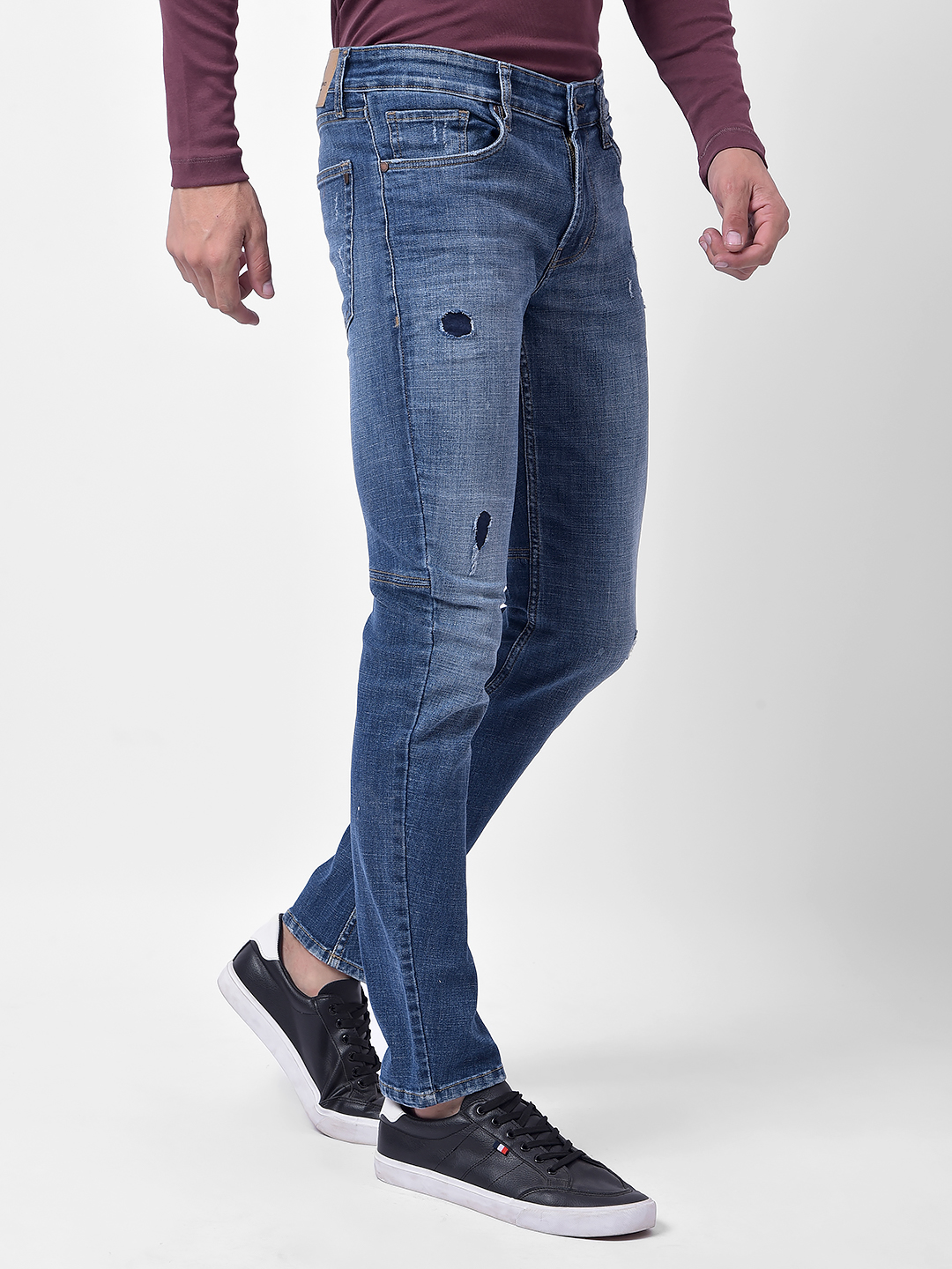 Numero Uno Men Mid Blue Mid Blue Skinny Fit Low Rise Sustainable Jeans
